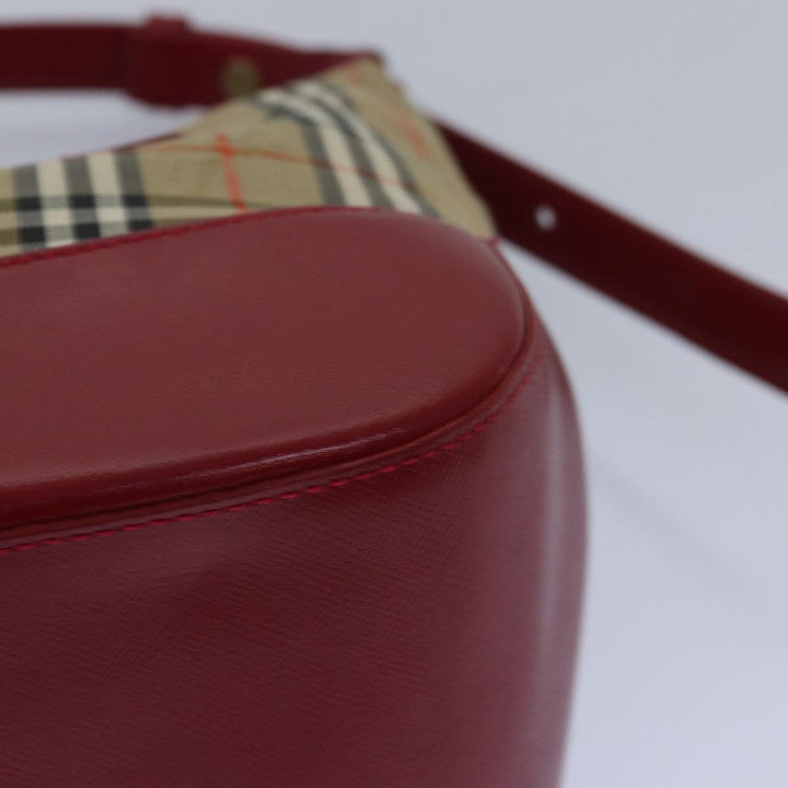 Burberry Nova Check Shoulder Bag Canvas Enamel Red Auth 77831
