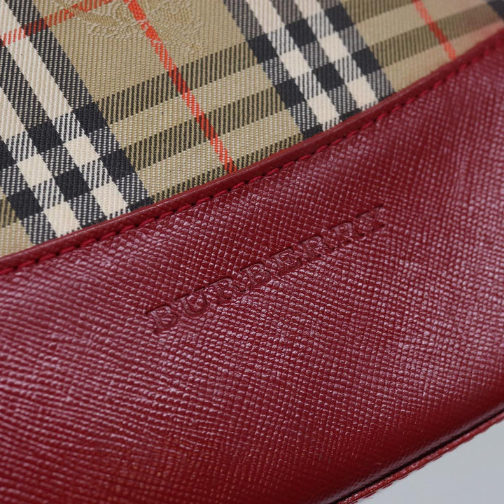 Burberry Nova Check Shoulder Bag Canvas Enamel Red Auth 77831