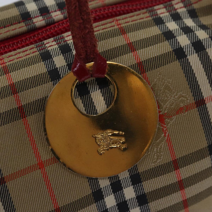 Burberry Nova Check Shoulder Bag Canvas Enamel Red Auth 77831