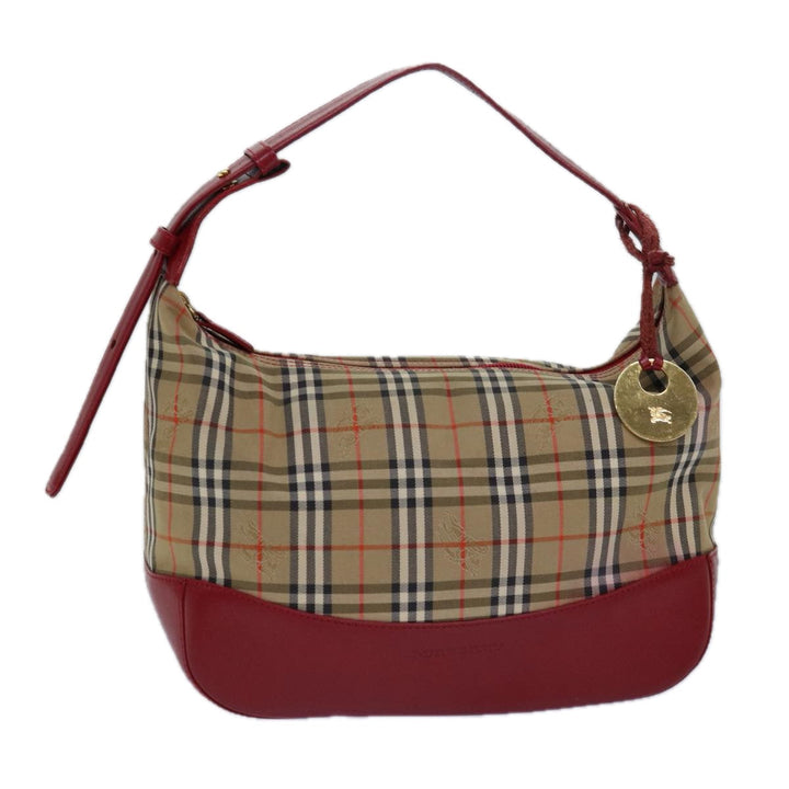 Burberry Nova Check Shoulder Bag Canvas Enamel Red Auth 77831