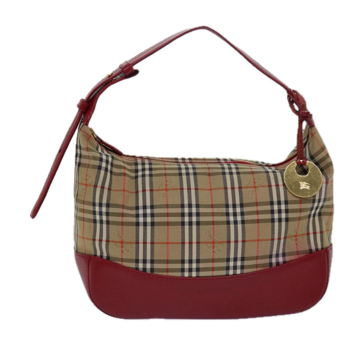 Burberry Nova Check Shoulder Bag Canvas Enamel Red Auth 77831