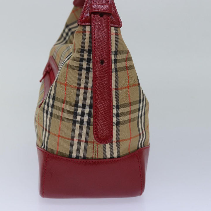 Burberry Nova Check Shoulder Bag Canvas Enamel Red Auth 77831
