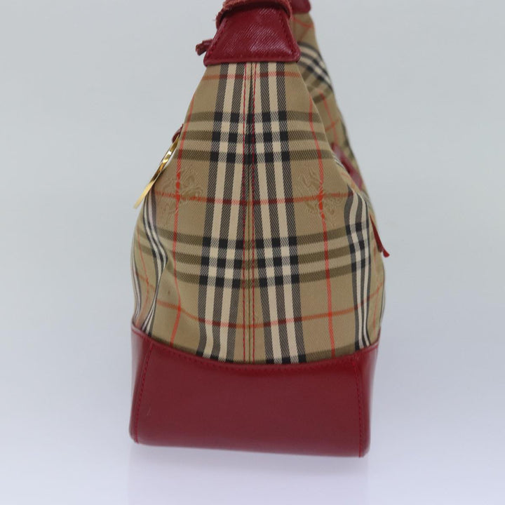 Burberry Nova Check Shoulder Bag Canvas Enamel Red Auth 77831