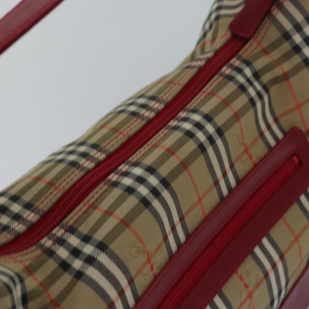 Burberry Nova Check Shoulder Bag Canvas Enamel Red Auth 77831