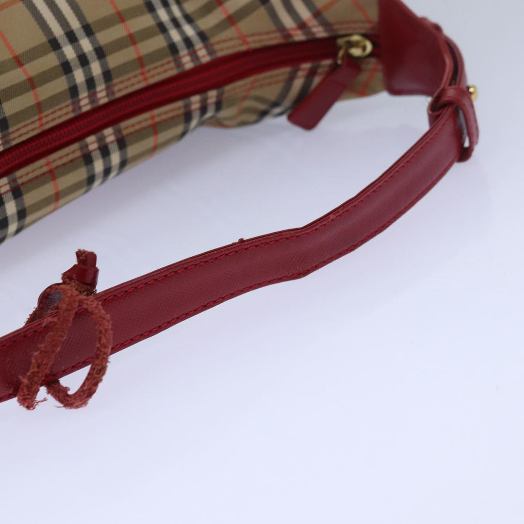 Burberry Nova Check Shoulder Bag Canvas Enamel Red Auth 77831