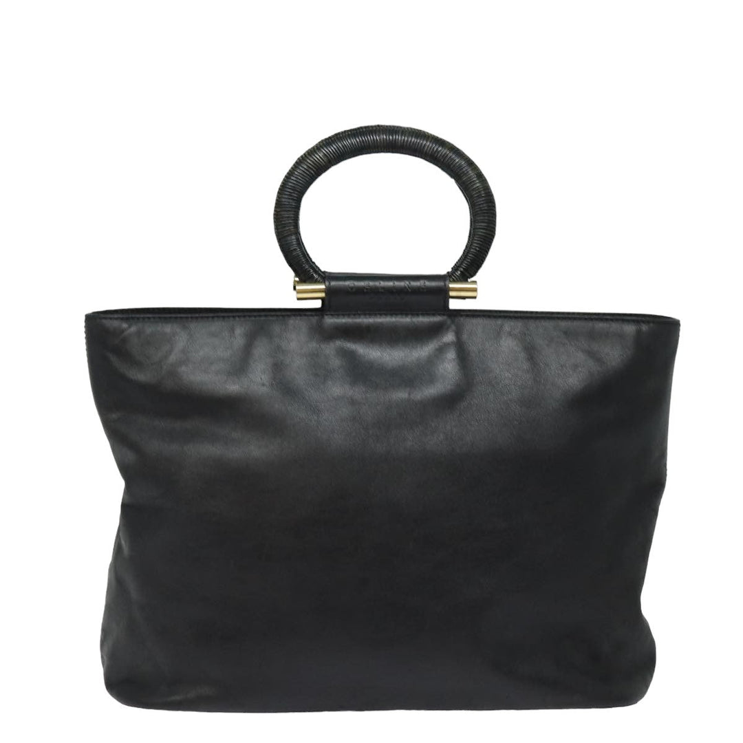 Celine Hand Bag Leather Black Auth 77841