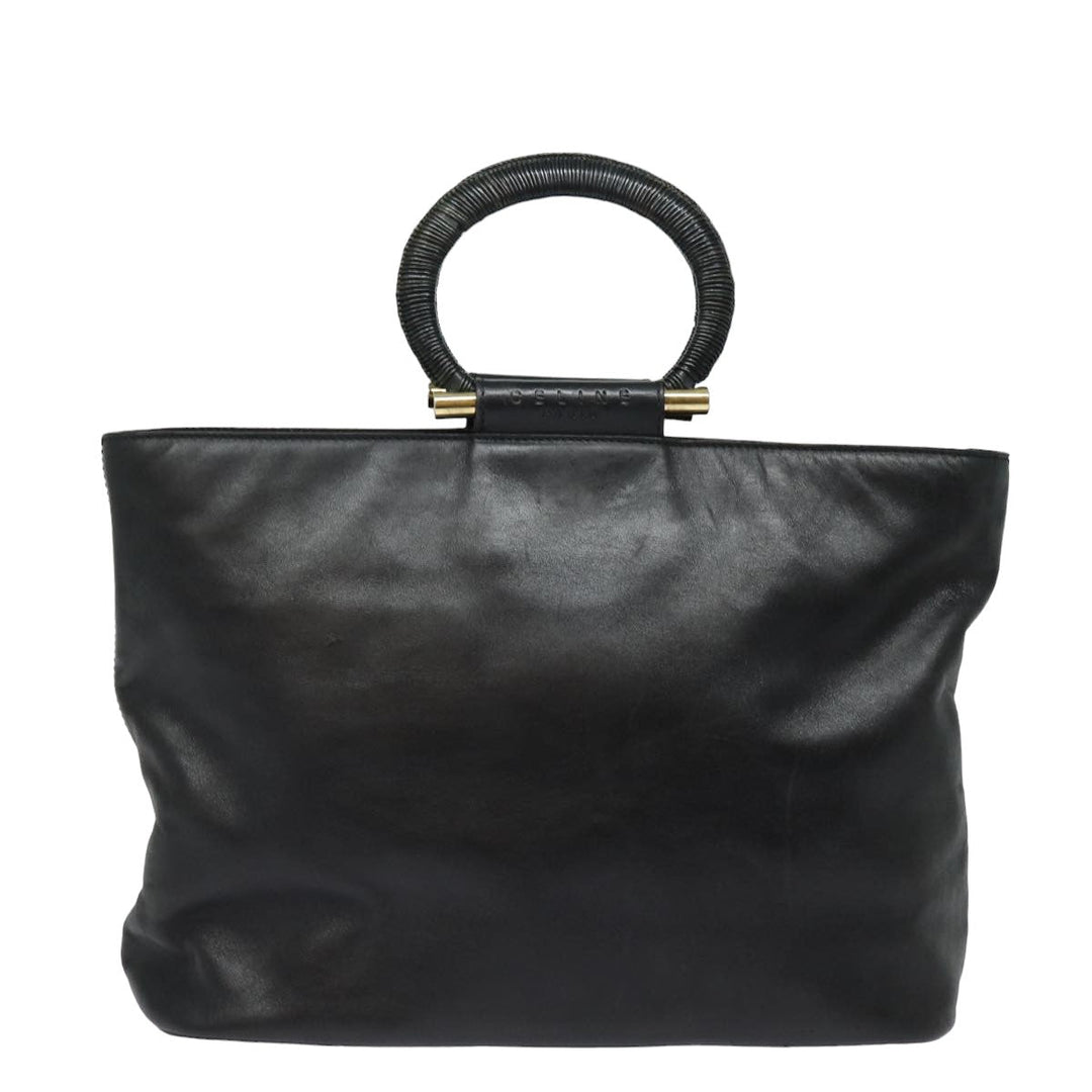 Celine Hand Bag Leather Black Auth 77841
