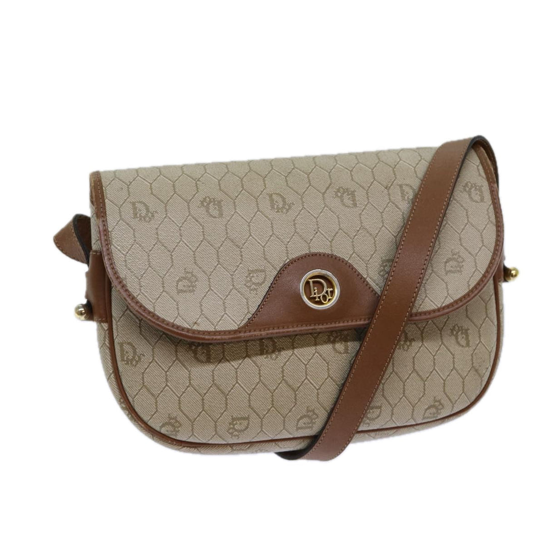 CHRISTIAN Top quality Dior Honeycomb Canvas Shoulder Bag PVC Leather Beige Auth 77935