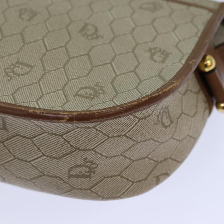 CHRISTIAN Top quality Dior Honeycomb Canvas Shoulder Bag PVC Leather Beige Auth 77935