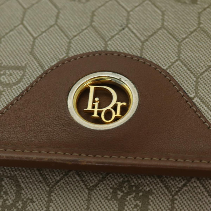 CHRISTIAN Top quality Dior Honeycomb Canvas Shoulder Bag PVC Leather Beige Auth 77935
