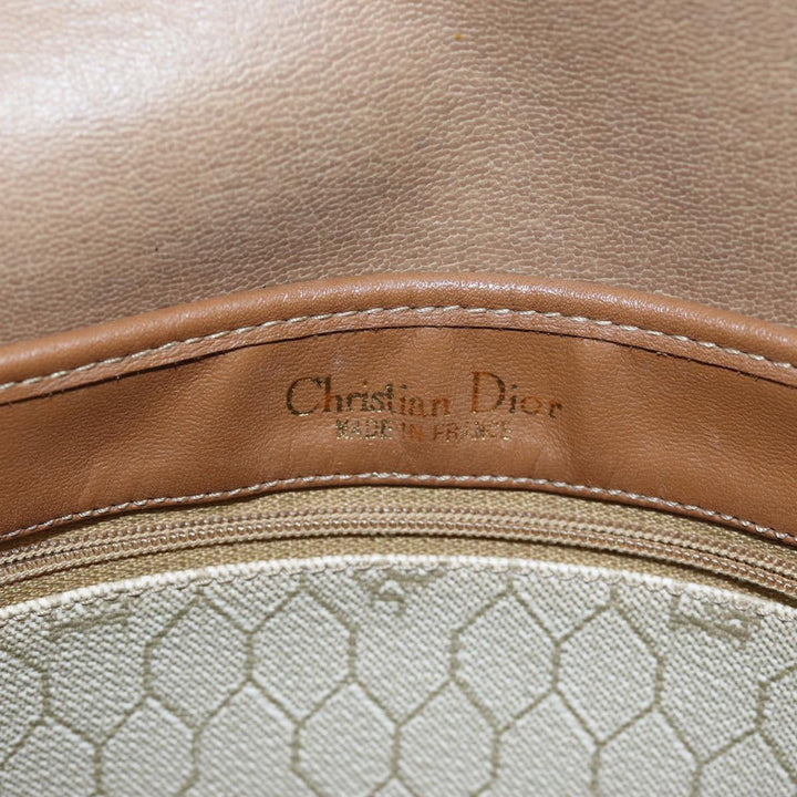 CHRISTIAN Top quality Dior Honeycomb Canvas Shoulder Bag PVC Leather Beige Auth 77935