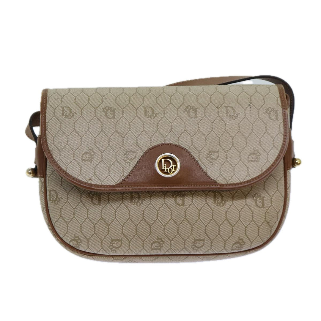 CHRISTIAN Top quality Dior Honeycomb Canvas Shoulder Bag PVC Leather Beige Auth 77935