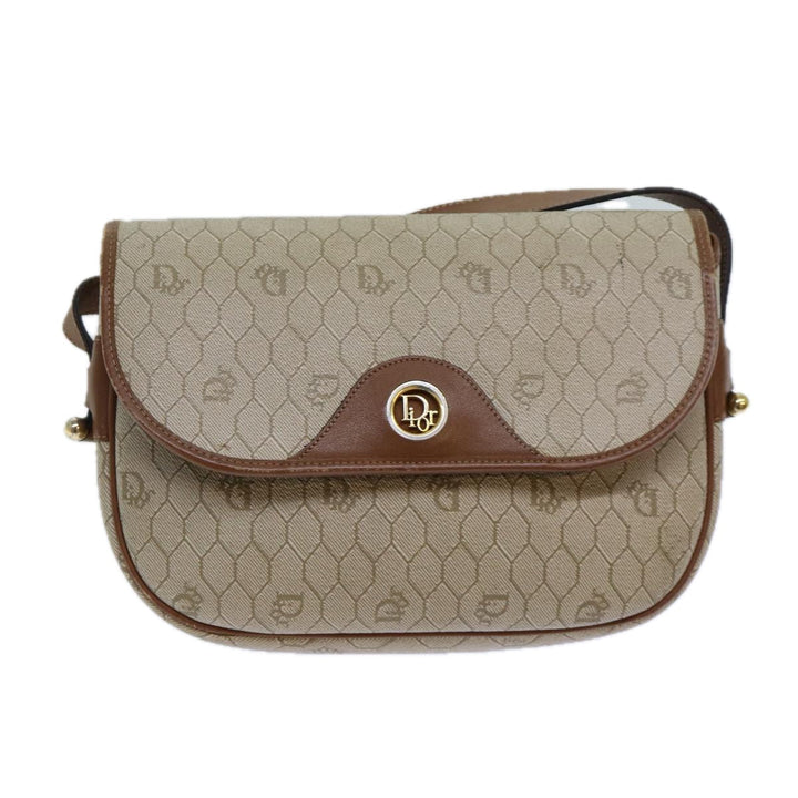CHRISTIAN Top quality Dior Honeycomb Canvas Shoulder Bag PVC Leather Beige Auth 77935
