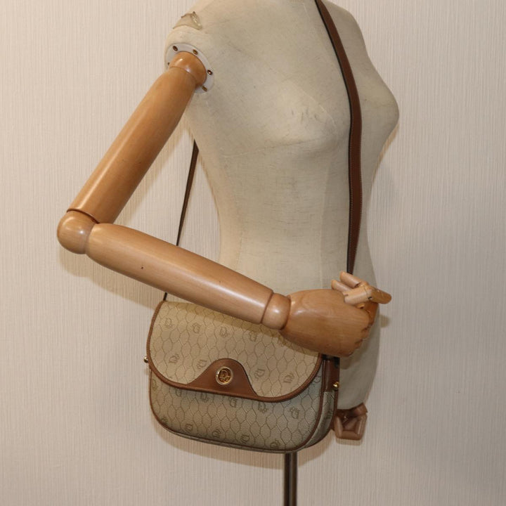 CHRISTIAN Top quality Dior Honeycomb Canvas Shoulder Bag PVC Leather Beige Auth 77935