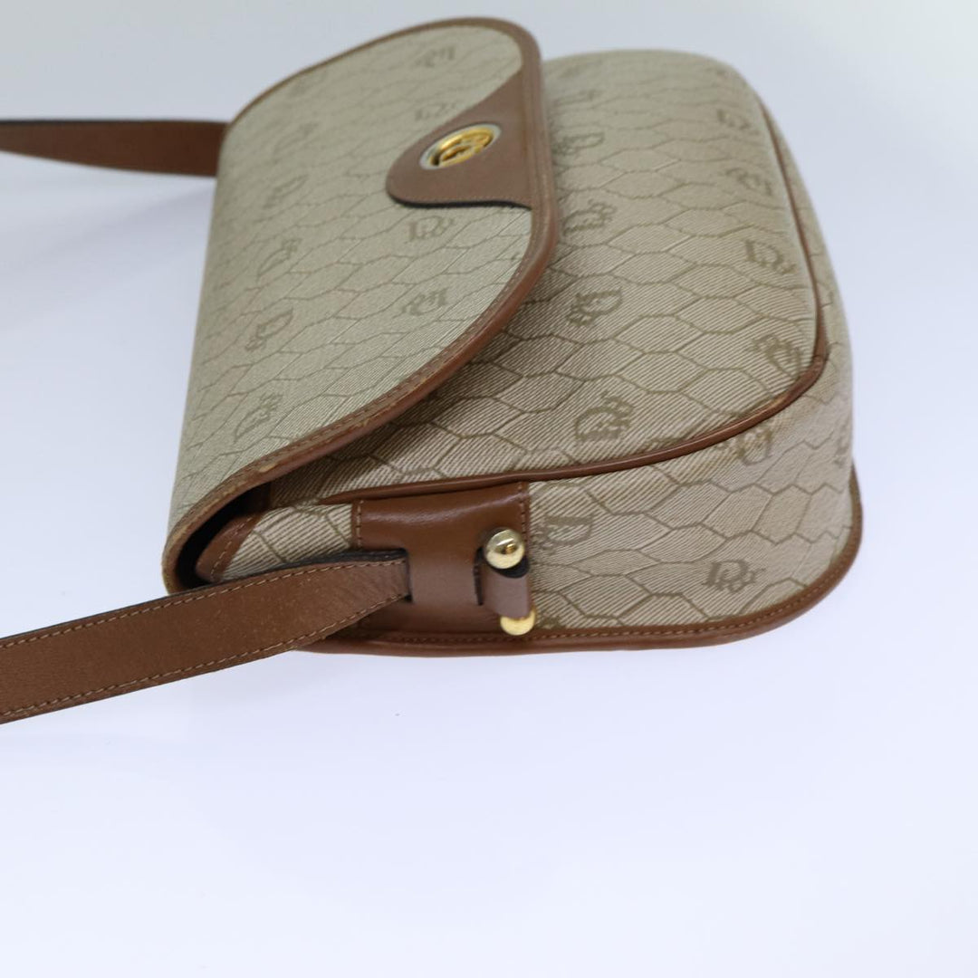 CHRISTIAN Top quality Dior Honeycomb Canvas Shoulder Bag PVC Leather Beige Auth 77935