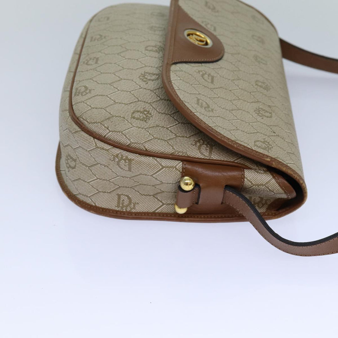 CHRISTIAN Top quality Dior Honeycomb Canvas Shoulder Bag PVC Leather Beige Auth 77935