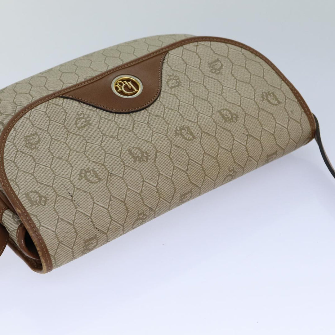 CHRISTIAN Top quality Dior Honeycomb Canvas Shoulder Bag PVC Leather Beige Auth 77935