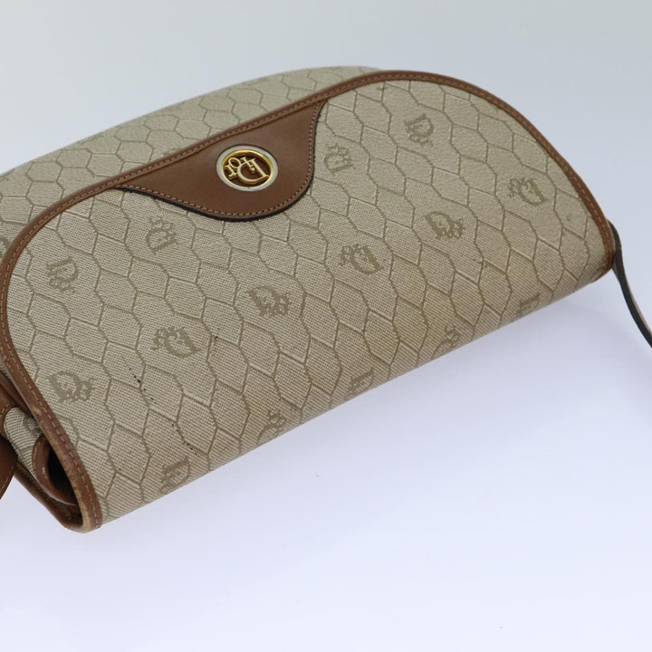 CHRISTIAN Top quality Dior Honeycomb Canvas Shoulder Bag PVC Leather Beige Auth 77935