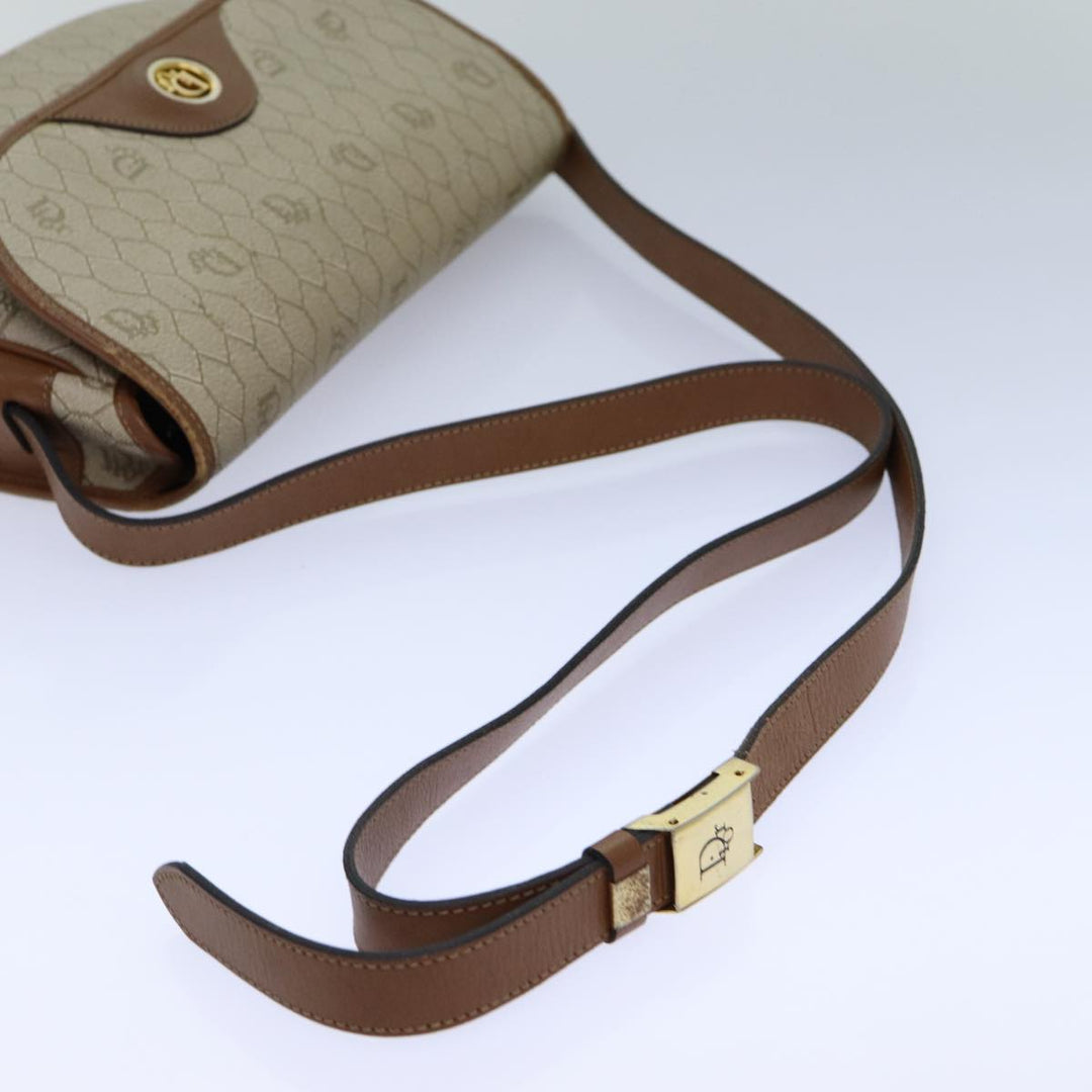 CHRISTIAN Top quality Dior Honeycomb Canvas Shoulder Bag PVC Leather Beige Auth 77935