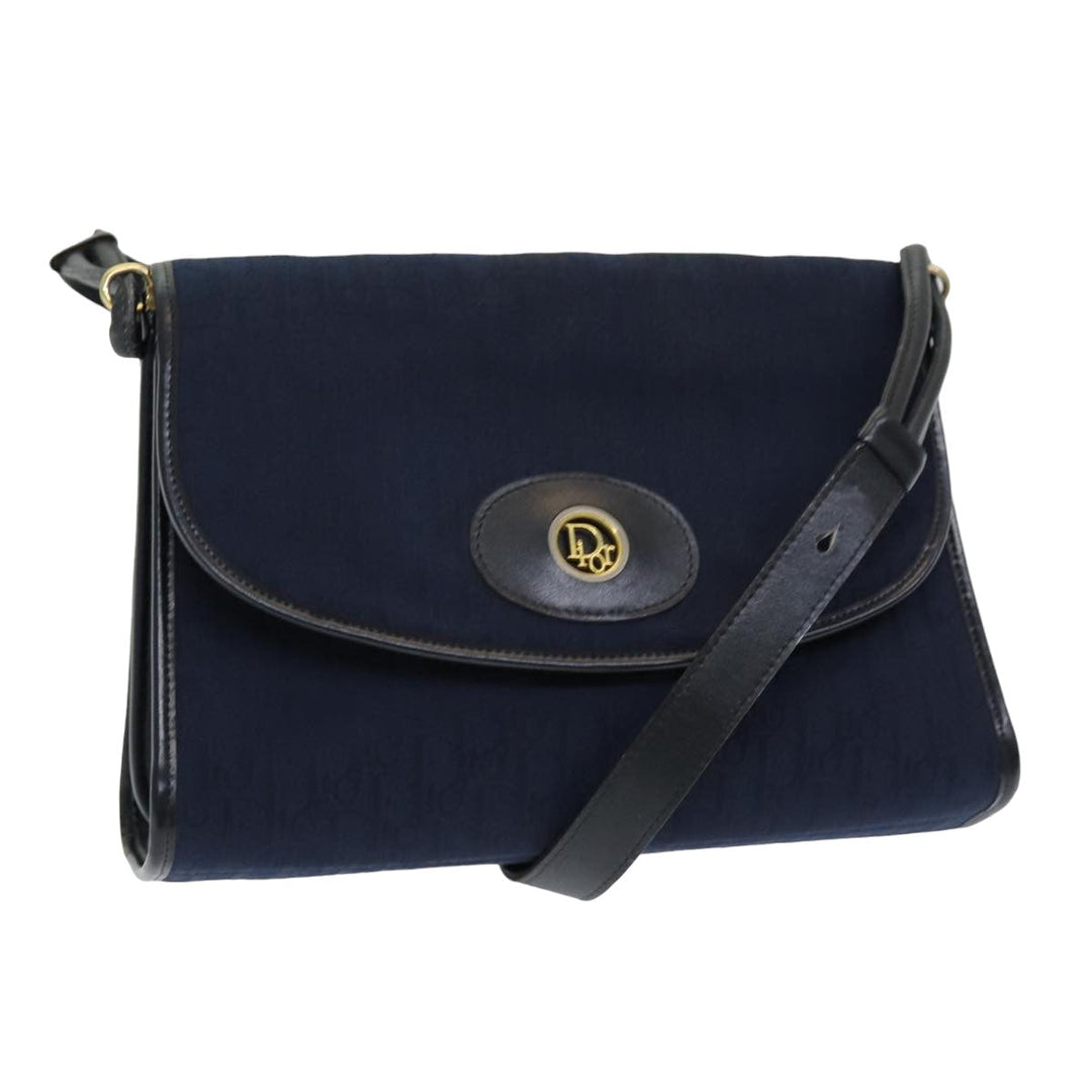 CHRISTIAN Top quality Dior Trotter Canvas Shoulder Bag Navy Auth 77938