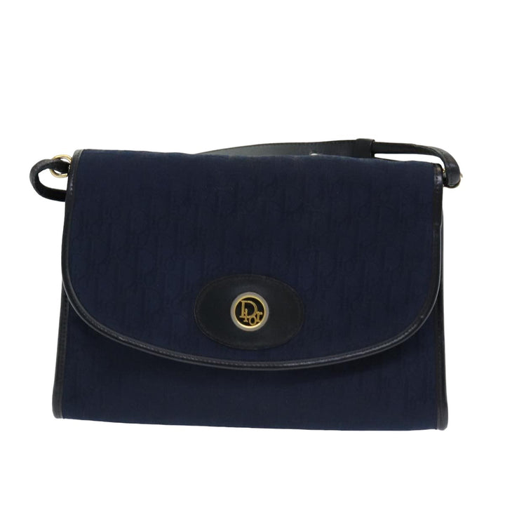 CHRISTIAN Top quality Dior Trotter Canvas Shoulder Bag Navy Auth 77938