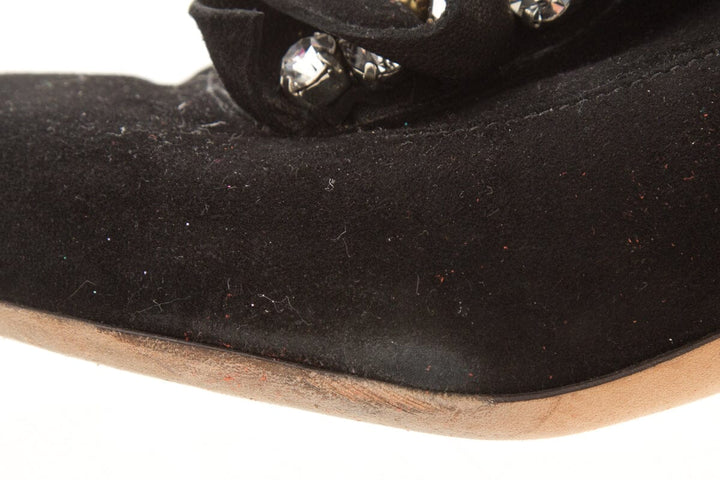 Gedebe Black & Crystal Ruffle Detail Boots SZ 39