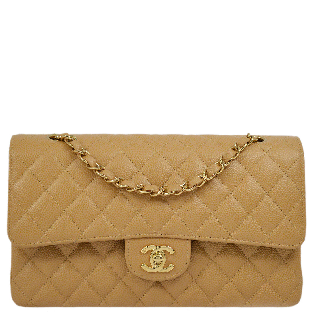 Top Quality Chanel Beige Caviar Medium Classic Double Flap Shoulder Bag