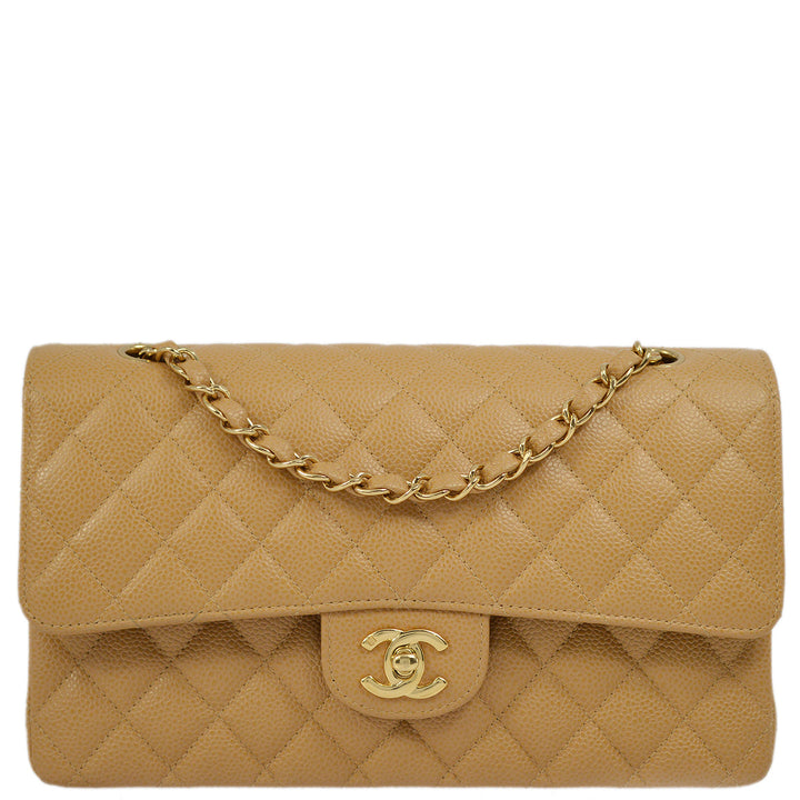 Top Quality Chanel Beige Caviar Medium Classic Double Flap Shoulder Bag
