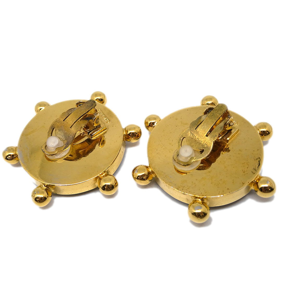 Top Quality Chanel Button Earrings Dark Brown