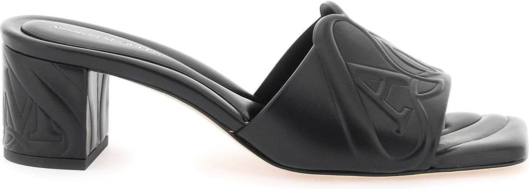 EMBOSSED LOGO LEATHER MULES