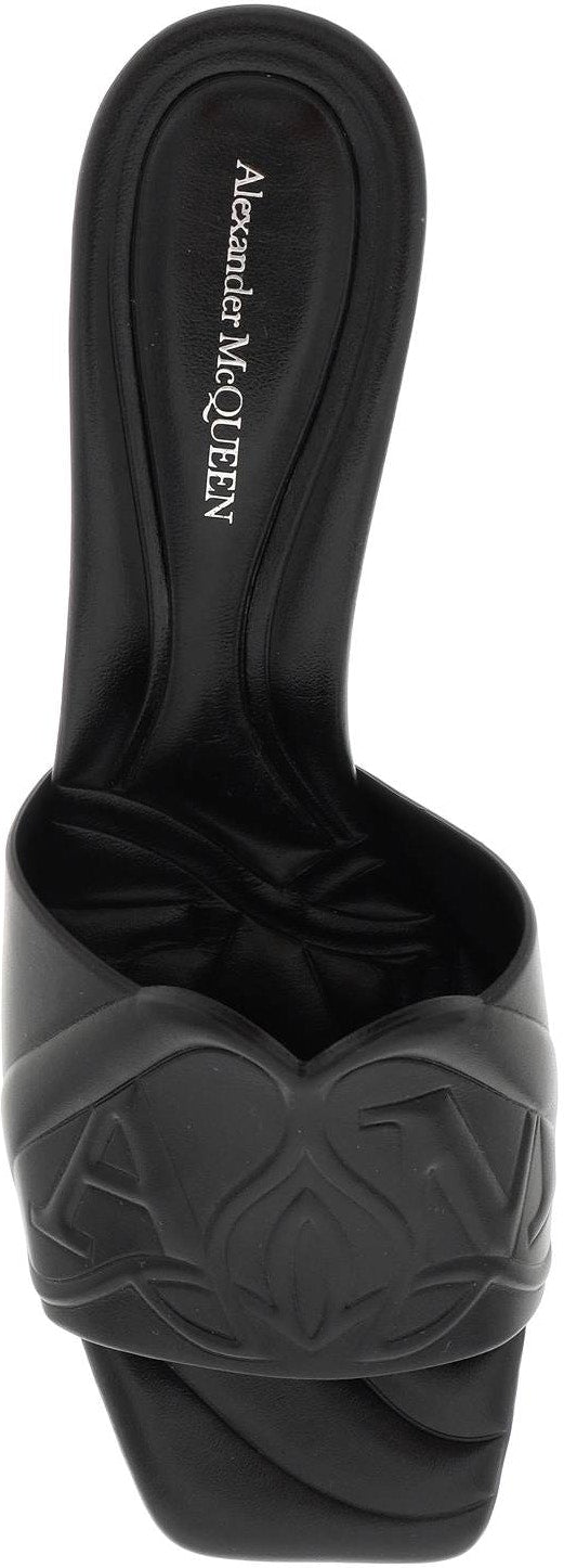 EMBOSSED LOGO LEATHER MULES