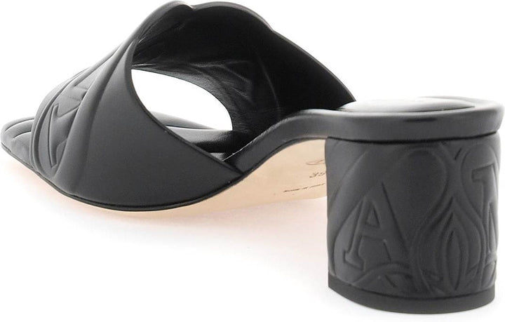EMBOSSED LOGO LEATHER MULES