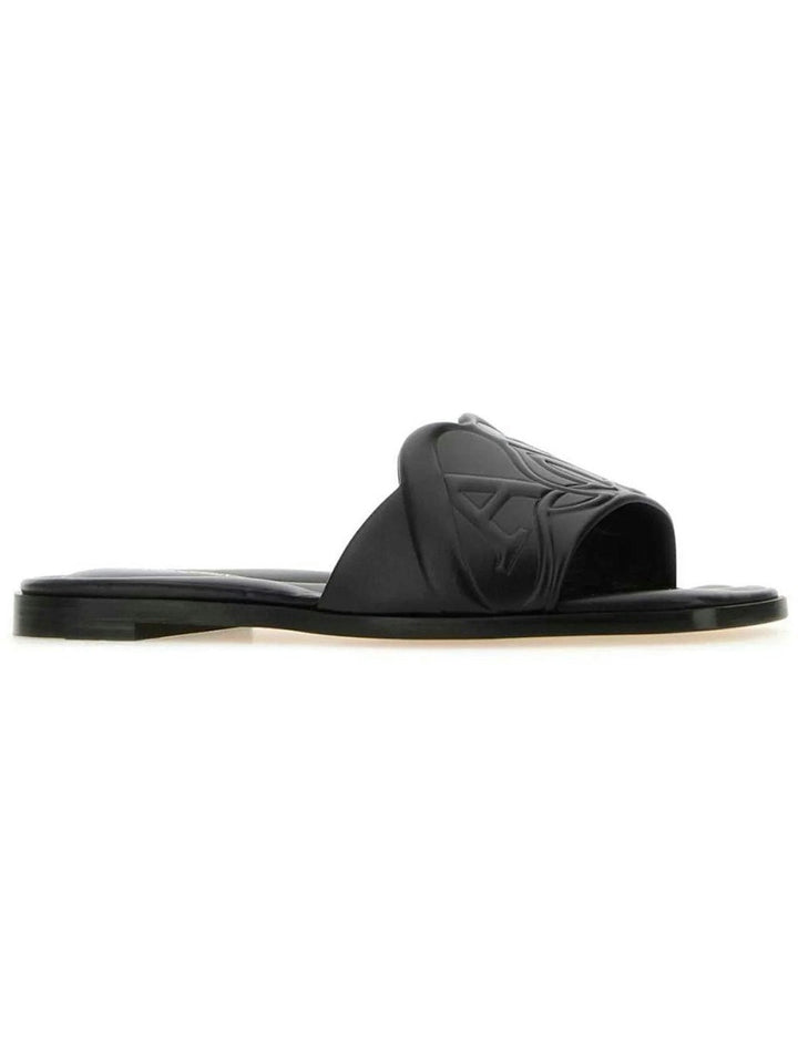 LEATHER SLIDES WITH EMBOSSED SEAL LOGO