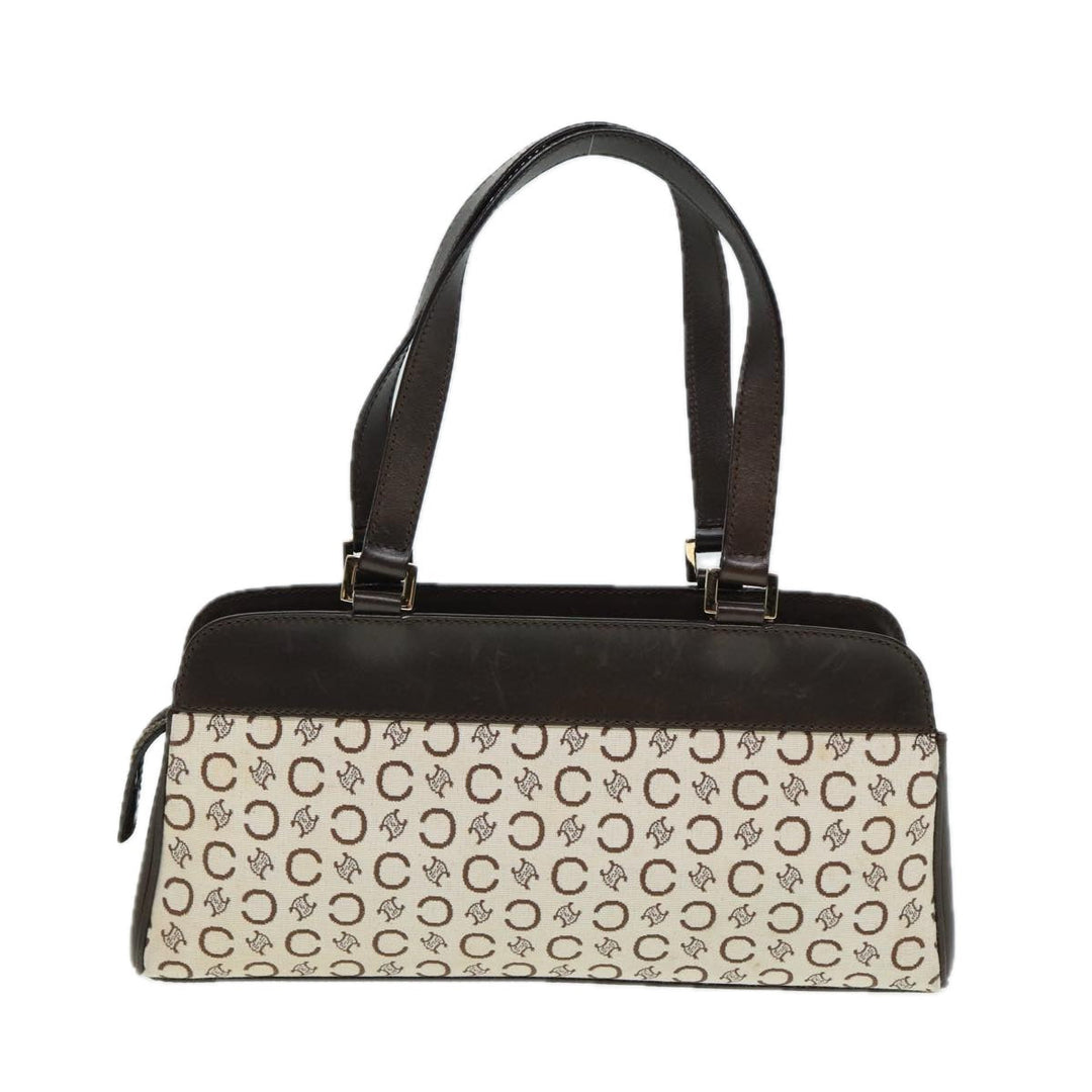 Celine C Macadam Canvas Hand Bag White Auth 78219