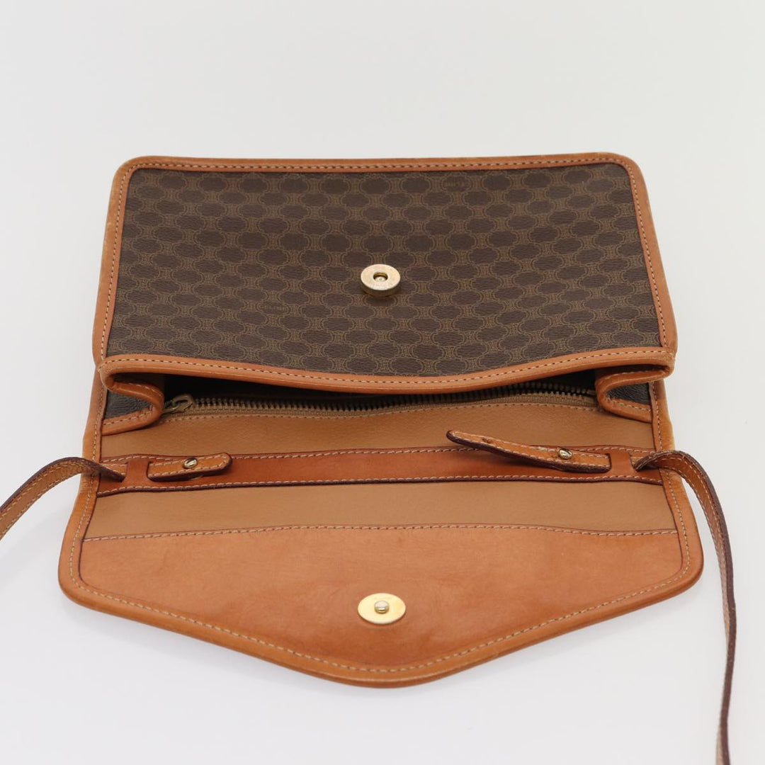 Celine Macadam Canvas Shoulder Bag PVC Leather Brown Auth 78220