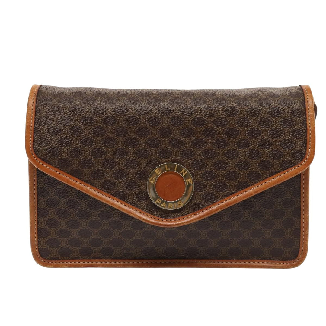Celine Macadam Canvas Shoulder Bag PVC Leather Brown Auth 78220