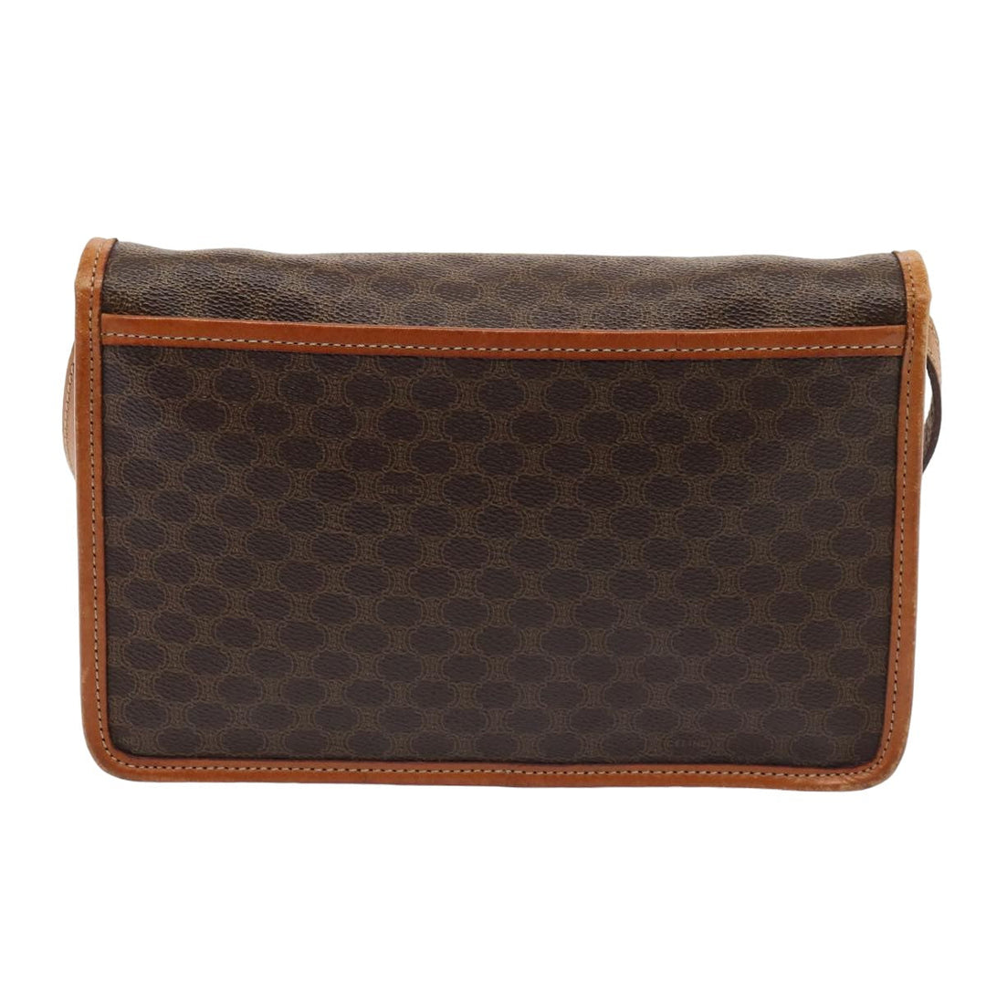 Celine Macadam Canvas Shoulder Bag PVC Leather Brown Auth 78220