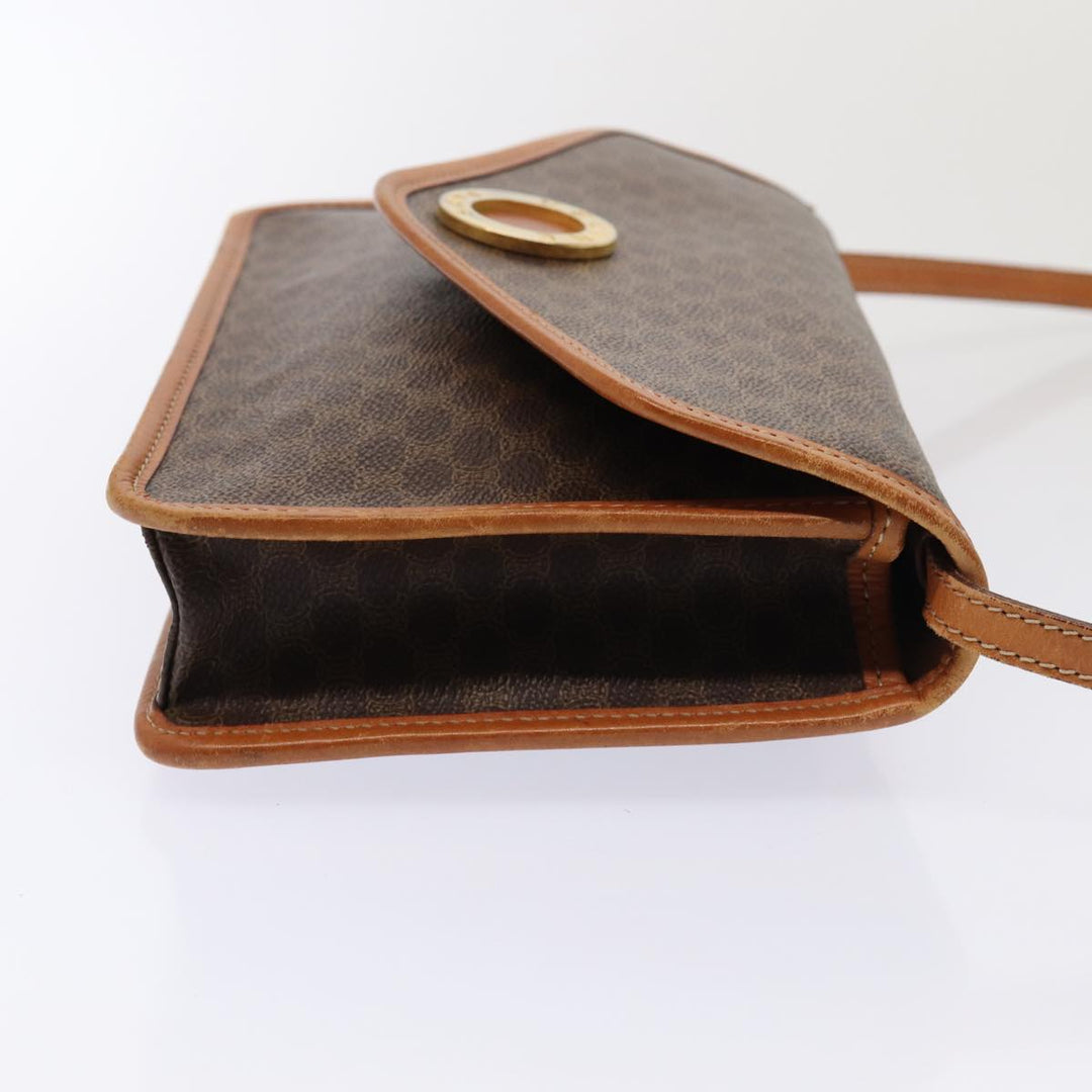 Celine Macadam Canvas Shoulder Bag PVC Leather Brown Auth 78220