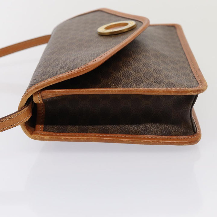 Celine Macadam Canvas Shoulder Bag PVC Leather Brown Auth 78220