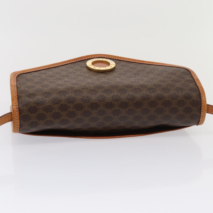 Celine Macadam Canvas Shoulder Bag PVC Leather Brown Auth 78220