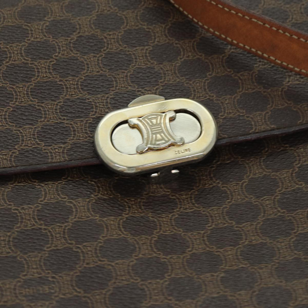 Celine Macadam Canvas Shoulder Bag PVC Leather Brown  78222