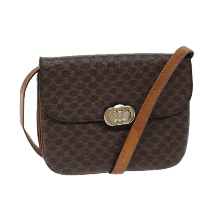 Celine Macadam Canvas Shoulder Bag PVC Leather Brown  78222
