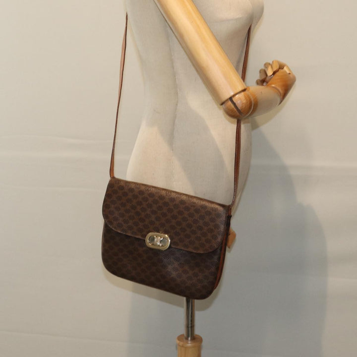 Celine Macadam Canvas Shoulder Bag PVC Leather Brown  78222
