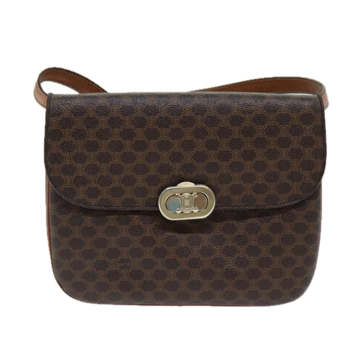 Celine Macadam Canvas Shoulder Bag PVC Leather Brown  78222
