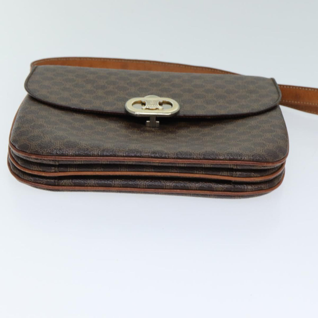 Celine Macadam Canvas Shoulder Bag PVC Leather Brown  78222