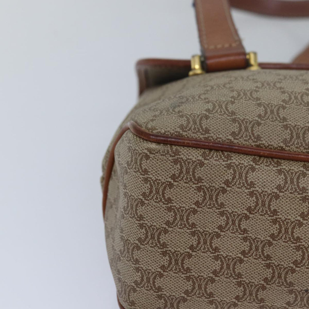 Celine Macadam Canvas Shoulder Bag Leather Beige Auth 78316
