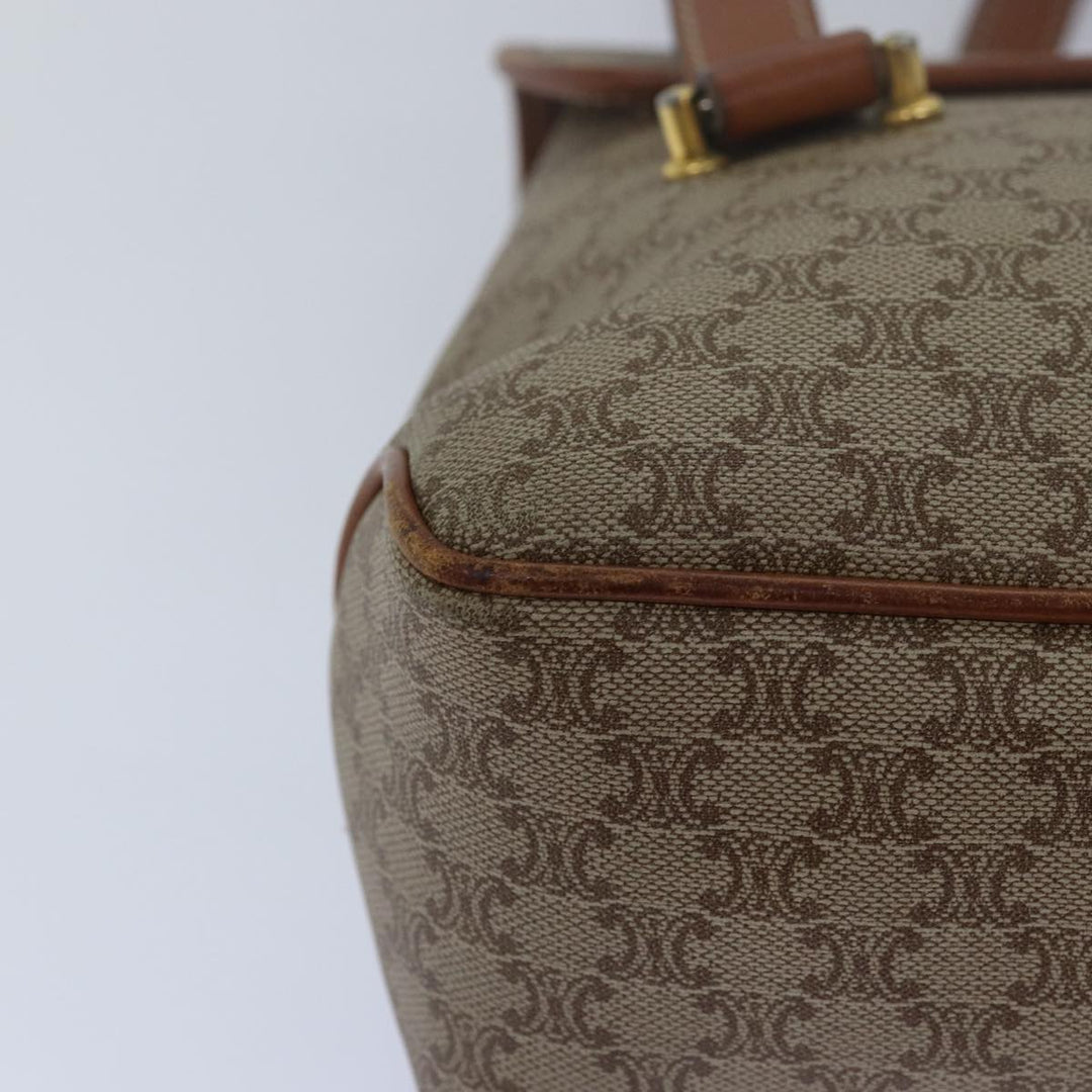 Celine Macadam Canvas Shoulder Bag Leather Beige Auth 78316