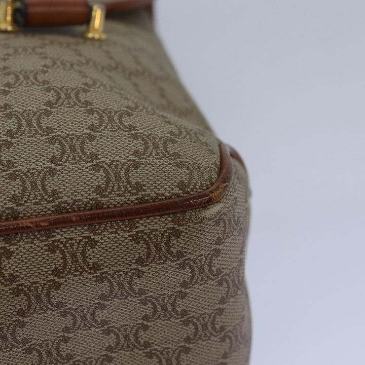 Celine Macadam Canvas Shoulder Bag Leather Beige Auth 78316