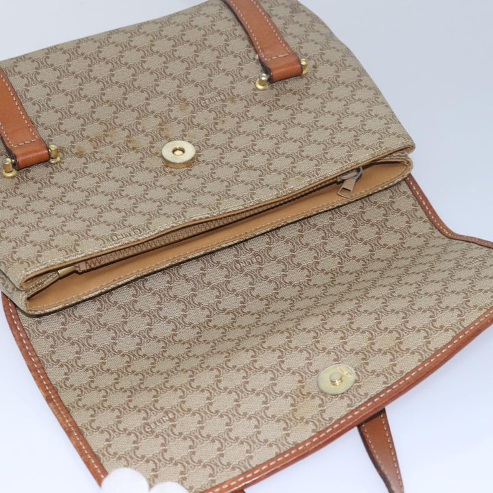 Celine Macadam Canvas Shoulder Bag Leather Beige Auth 78316