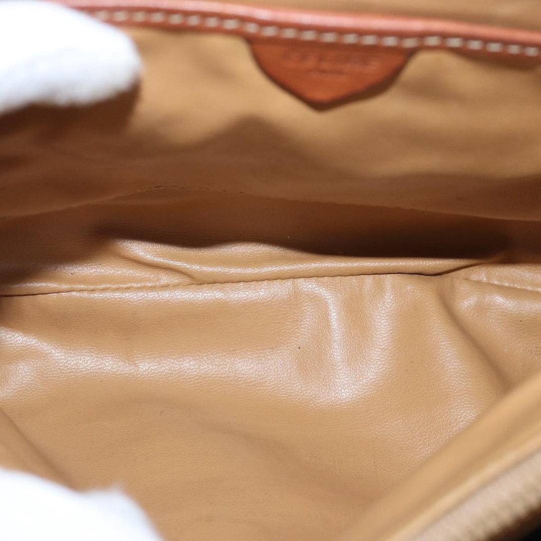 Celine Macadam Canvas Shoulder Bag Leather Beige Auth 78316